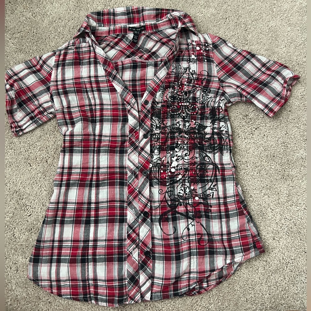 small FANG V-neck button down shirt